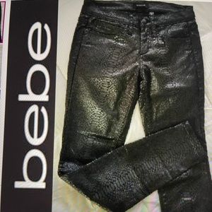 Bebe Black Snakeskin Skinny Jeans